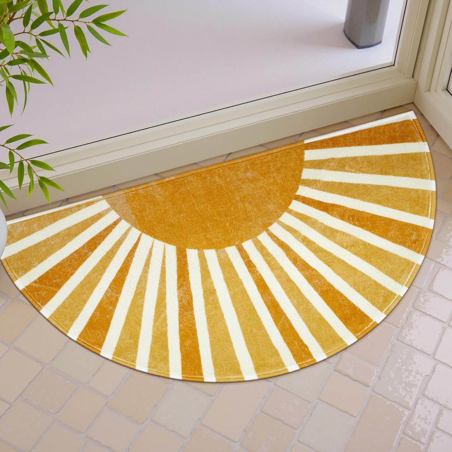 Lahome Boho Round Rugs - 4Ft Washable Non-Slip Small Round Area Rug Throw Soft Sofa Kids Nursery Room Rug Rainbow Sun Print Distressed Round Carpet for Bedroom Entryway Living Room Dining Room