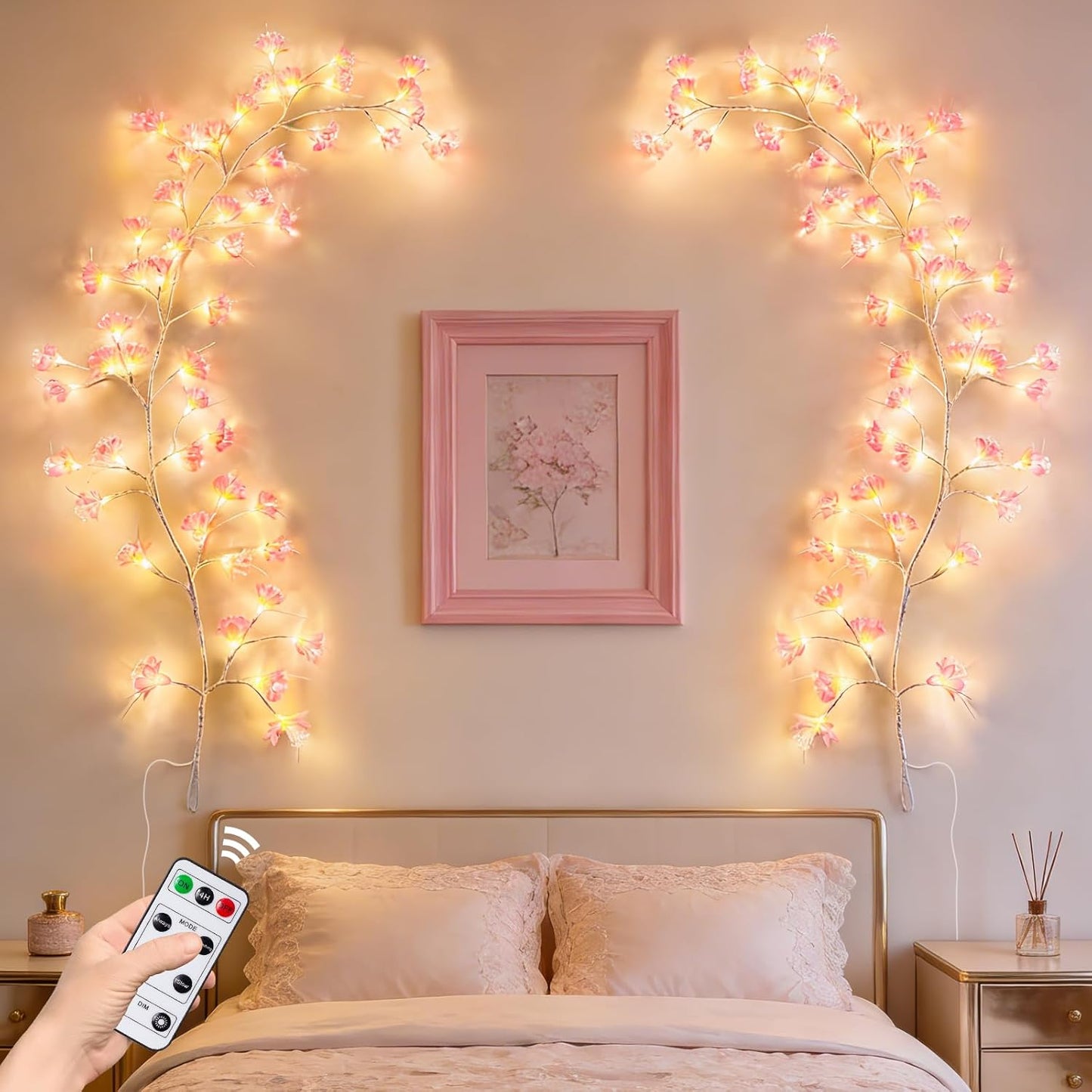 GOESWELL Enchanted Willow Vine Lights with Remote: 7.5Ft 144 LEDs Brown Twig Tree Branch Lights with Timer Dimmer for Indoor Living Room Bedroom Forest Boho Farmhouse Christmas Decor