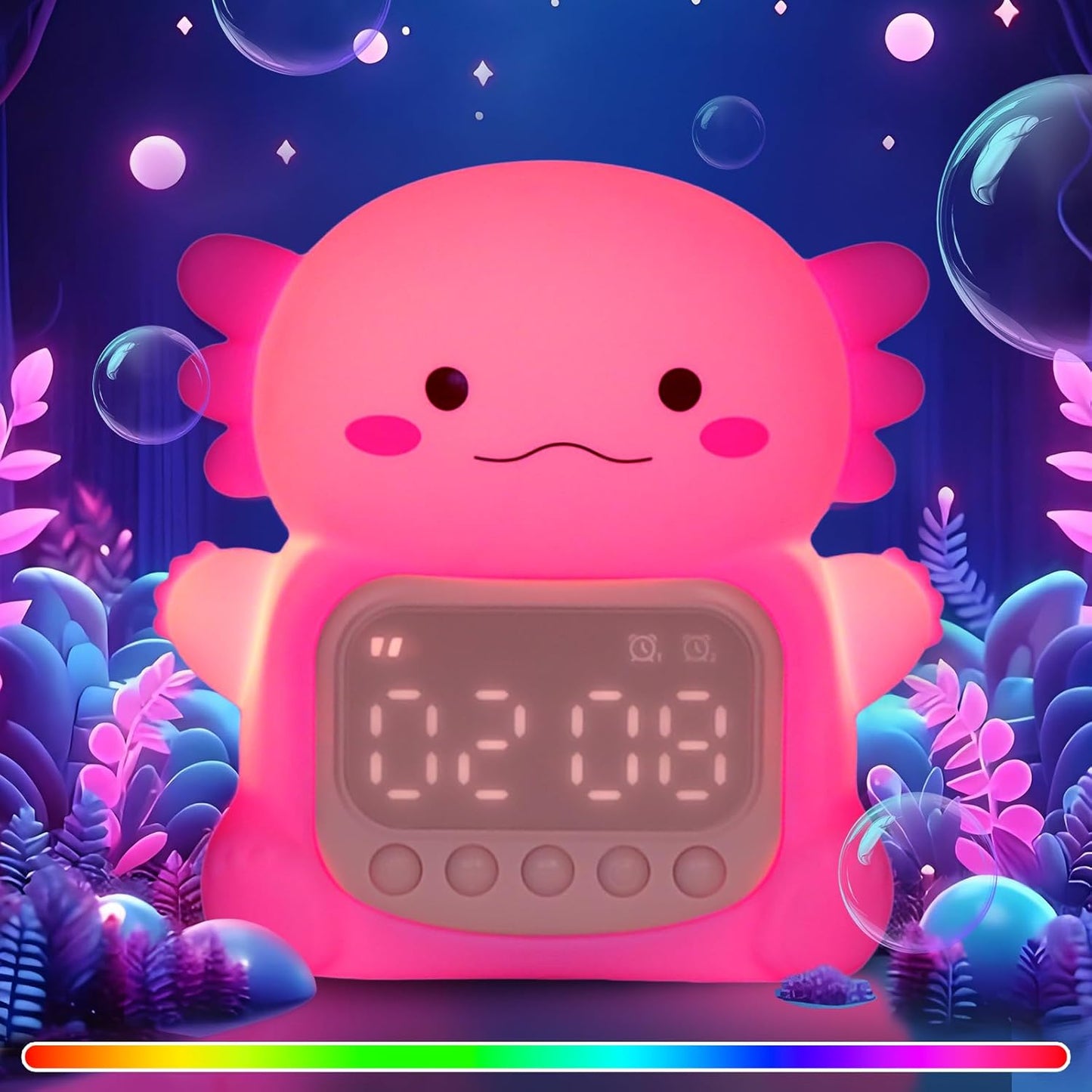 Cat Alarm Clock with Night Light for Kids with Sleep Training and Sound Machine, Rechargeable Silicone Lamp OK to Wake Clock，Cute Animal Tabletop Lamp, Perfect Sleep Companion for Boys Girls