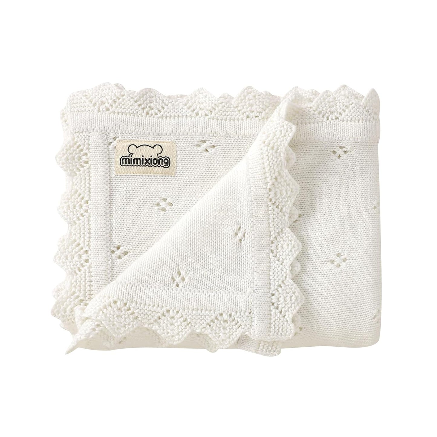 mimixiong Cotton Baby Blanket Knitted Crochet Receiving Crib Nursery Swaddling Blankets for Newborn Baby Boy Girl 30x40 Inch (Oatmeal)