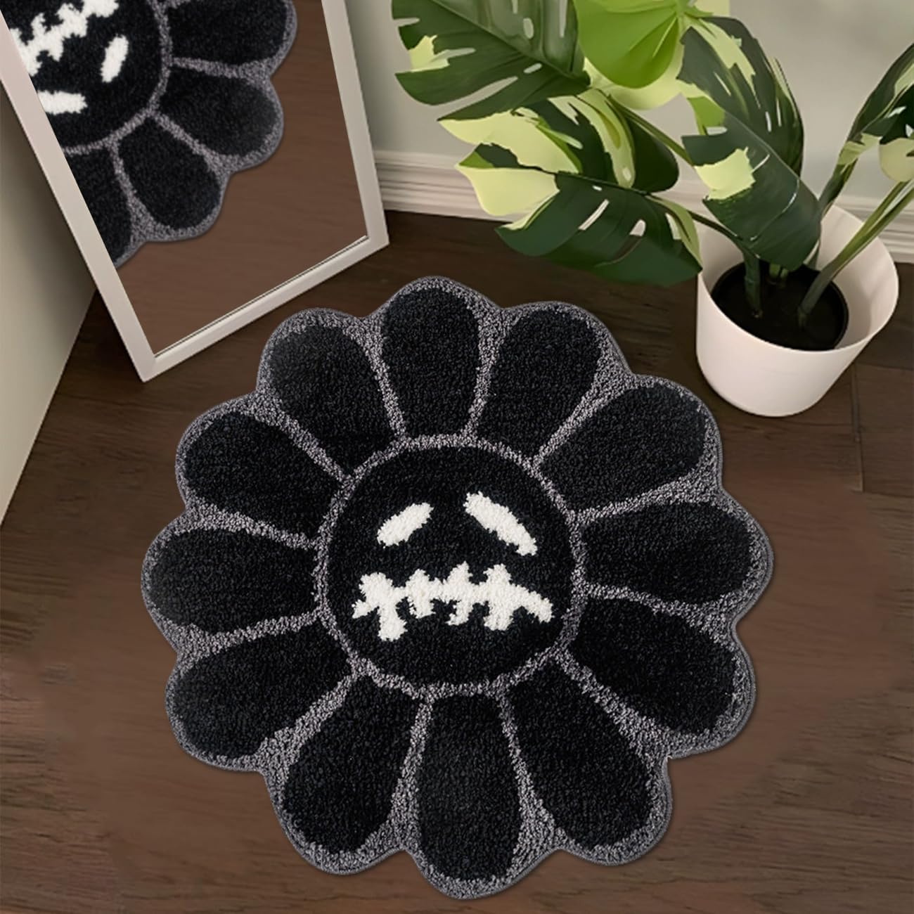 Trippy Happy Face Rug Cool Rugs Tufted Quick Dry Bath Mats for Bathroom Non Slip Bath Mat Water Absorbent 2FT Black Bathroom Rugs Halloween Gothic Ghost Skull Horror Decor Carpet