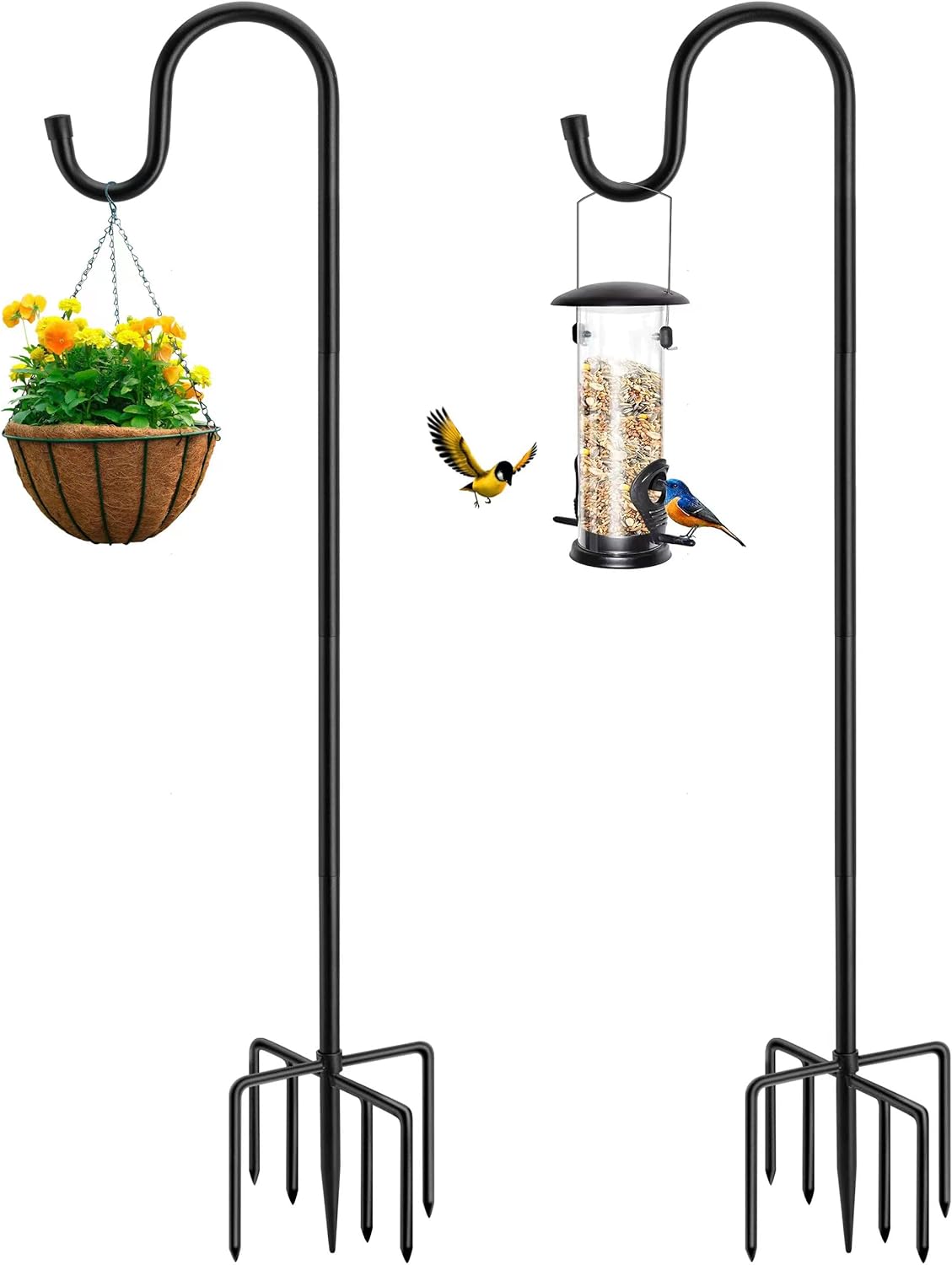 ANIDEER 72" Shepherds Hooks for Outdoor, Heavy Duty Bird Feeder Pole with 7 Base Prongs, Adjustable Garden Hanging Holder for Bird Feeders, Solar Light Lanterns, Garden Plant Hanger Stands, 2 Packs