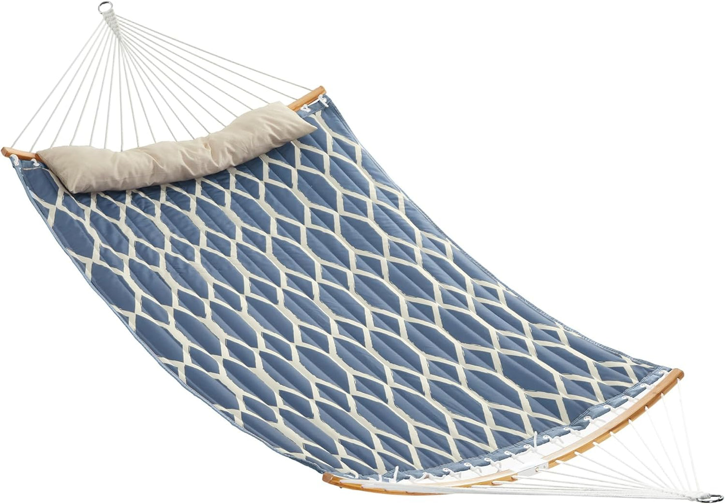 SONGMICS Hammock, Quilted Hammock with Curved Bamboo Spreaders, Pillow, 78.7 x 55.1 Inches, Portable Padded Hammock Holds up to 495 lb, Gray and Beige UGDC34CG