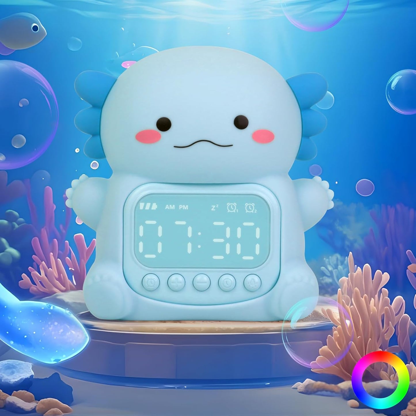 Cat Alarm Clock with Night Light for Kids with Sleep Training and Sound Machine, Rechargeable Silicone Lamp OK to Wake Clock，Cute Animal Tabletop Lamp, Perfect Sleep Companion for Boys Girls