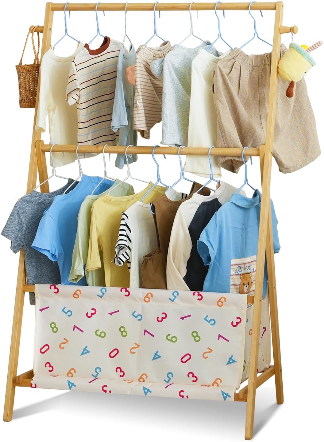 Kids Clothing Rrack- Kids Dress Up Rack for Little Girls, Bamboo Kids Clothes Rack-Feat FSC-Certified wood, Toddler Dress Up Storage Rack & Folding Costume Rack, Pets Clothes Rack, Natural