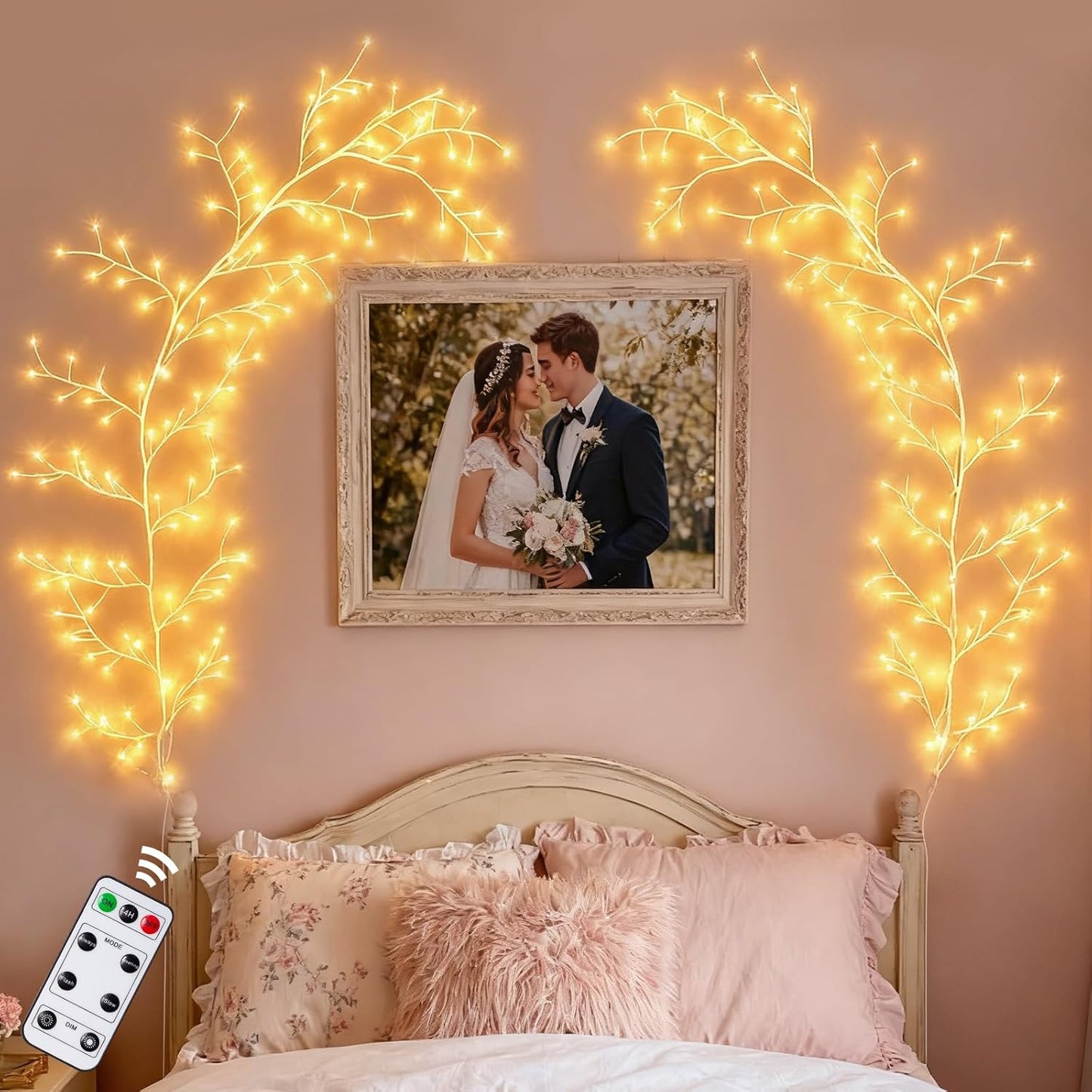 GOESWELL Enchanted Willow Vine Lights with Remote: 7.5Ft 144 LEDs Brown Twig Tree Branch Lights with Timer Dimmer for Indoor Living Room Bedroom Forest Boho Farmhouse Christmas Decor