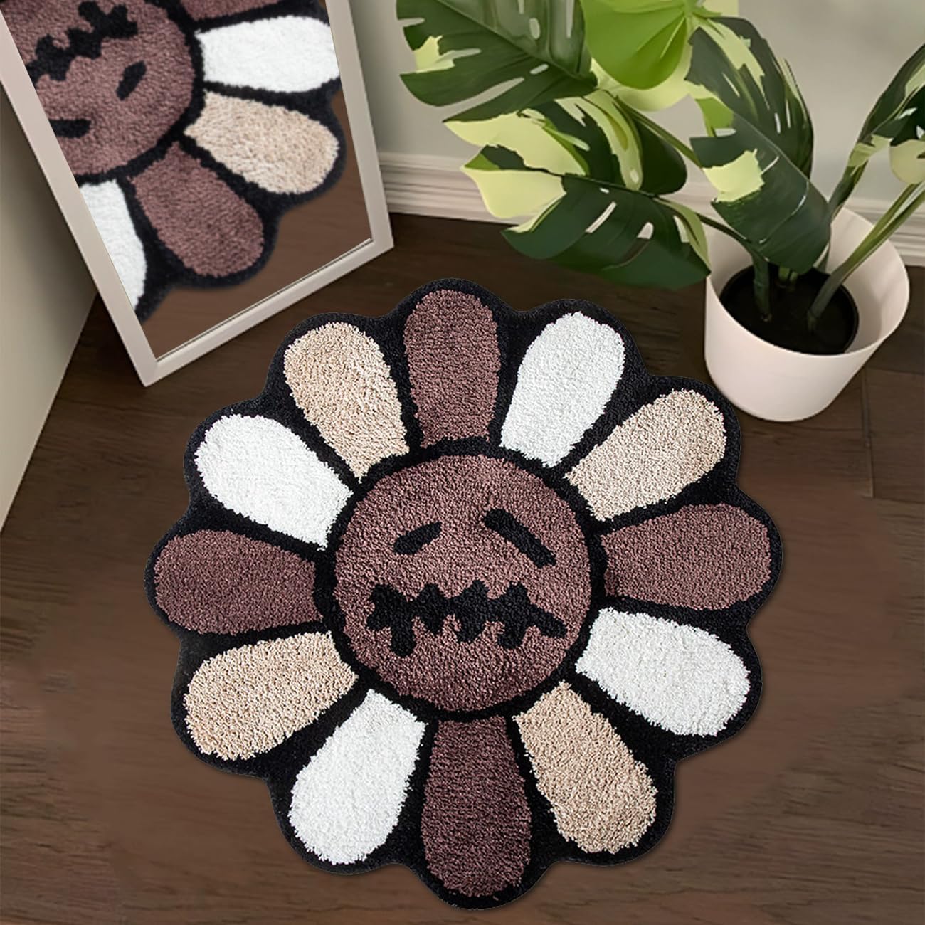 Trippy Happy Face Rug Cool Rugs Tufted Quick Dry Bath Mats for Bathroom Non Slip Bath Mat Water Absorbent 2FT Black Bathroom Rugs Halloween Gothic Ghost Skull Horror Decor Carpet