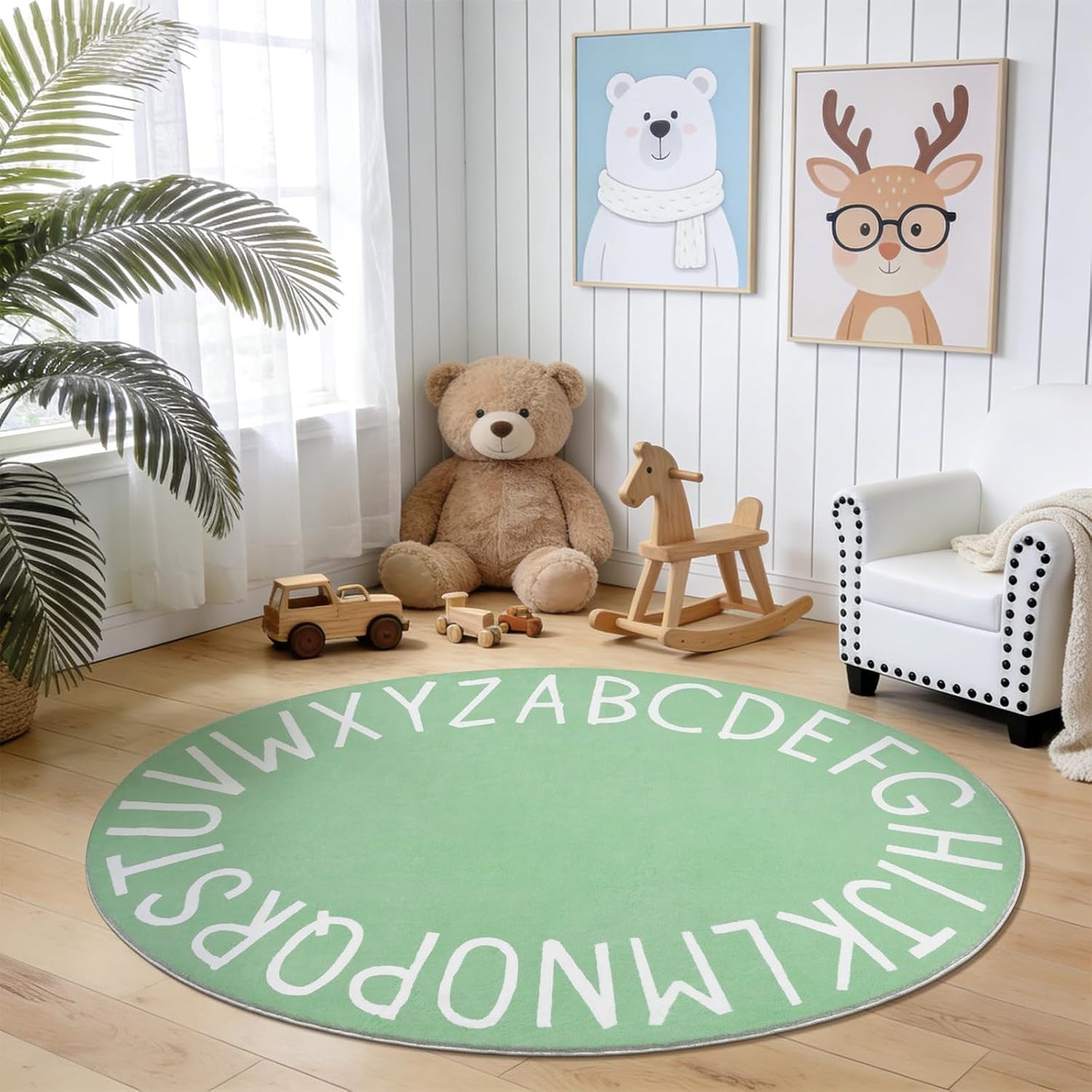 Topotdor Rainbow Round Kids Play Rug Alphabet Nursery Area Rug Extra Large Soft Crawling Play Mat for Children Toddlers Bedroom (40 inch, Multi Color)