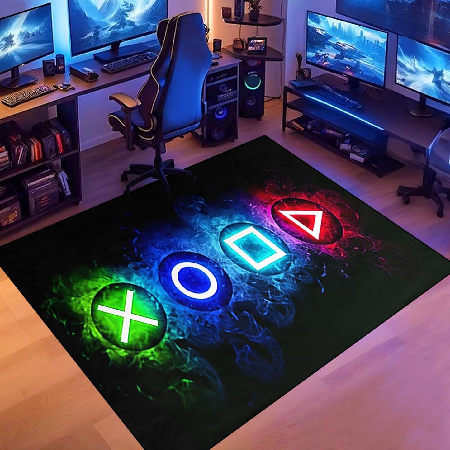 Gaming Area Rugs for Boys Cool Game Style Bedroom, Gamer Rug Boys Room Decor, Video Games Bedroom Carpet for Teens, Controller Gamepad Player Standing Throw Doormats Yoga Mat Black