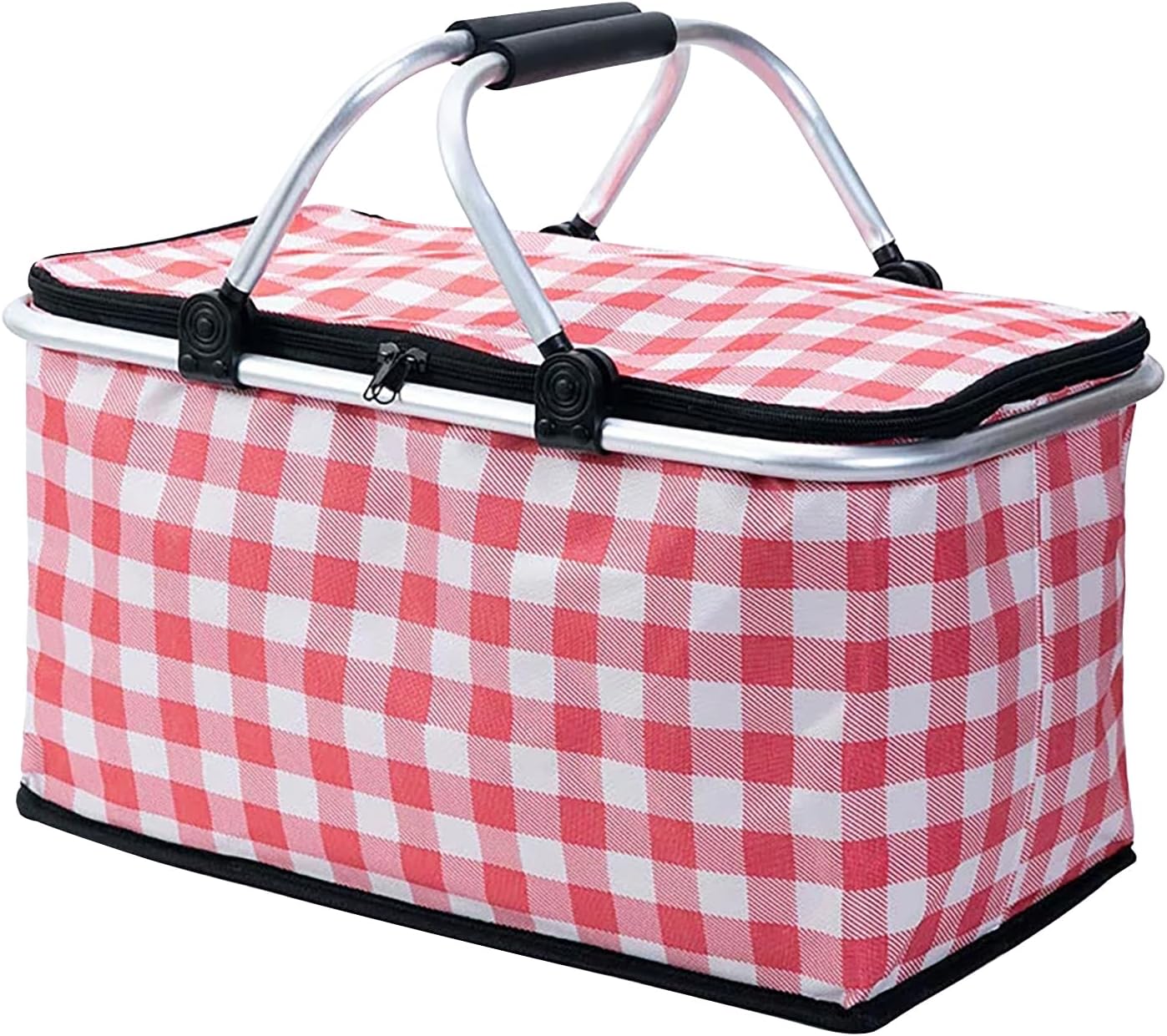 Insulated Picnic Basket，Collapsible Picnic Basket，30L Large Market Basket with Lid，2 Sturdy Handles，Storage Basket for Picnic，for Food Delivery，Take Outs，Market Shopping，Travel(Yellow Grid)
