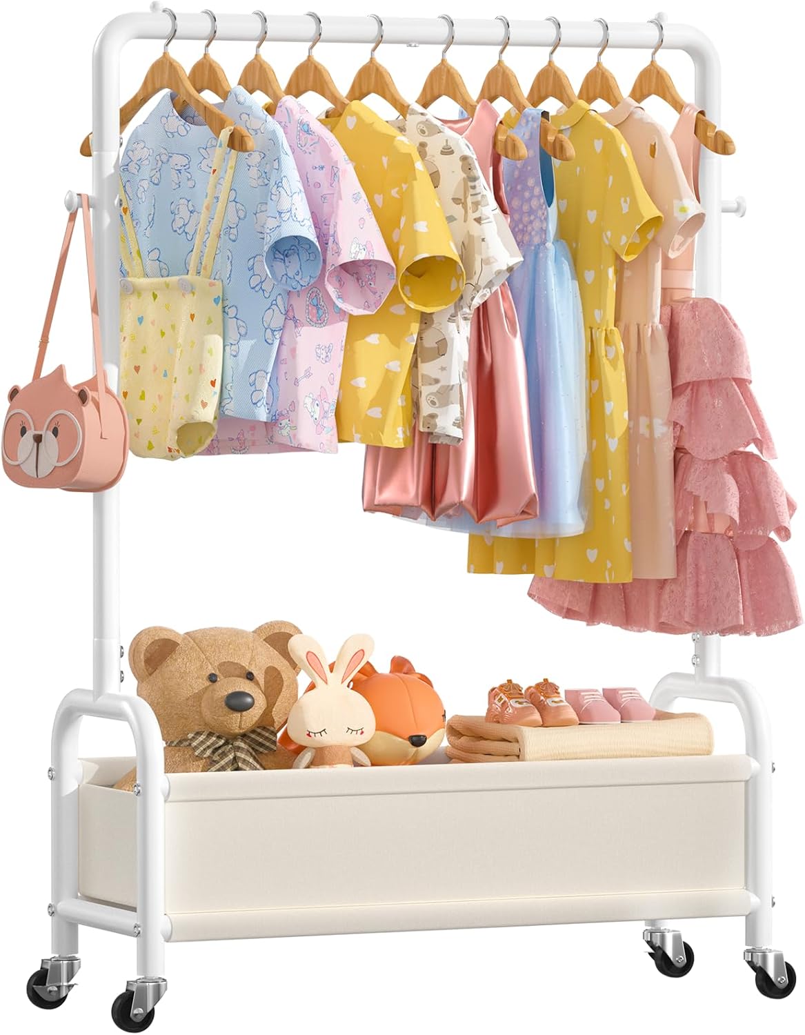 Kids Clothing Rack with Storage Shelf, Kids Dress Up Storage for Coats, Small Baby Garment Rack for Hanging Clothes, Toddler Wardrobe Closet Organizer (Classic, Pink)