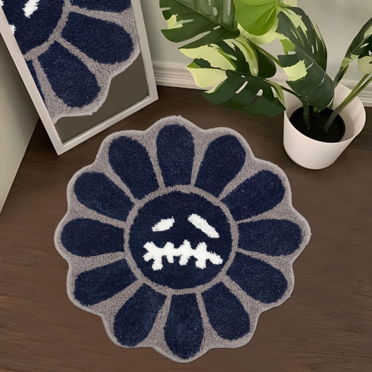 Trippy Happy Face Rug Cool Rugs Tufted Quick Dry Bath Mats for Bathroom Non Slip Bath Mat Water Absorbent 2FT Black Bathroom Rugs Halloween Gothic Ghost Skull Horror Decor Carpet