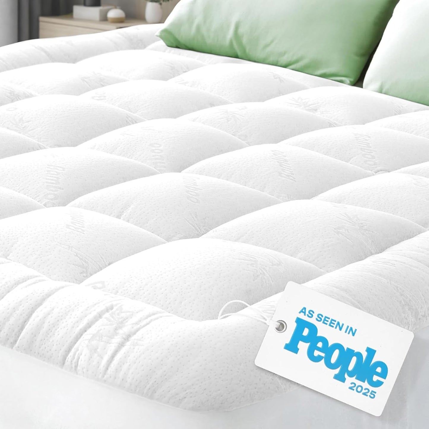 Ultra Soft Queen Size Mattress Topper - Viscose Made from Bamboo Pillow Top Mattress Pad for Back Pain Relief - Naturally Cooling for Hot Sleepers, Green