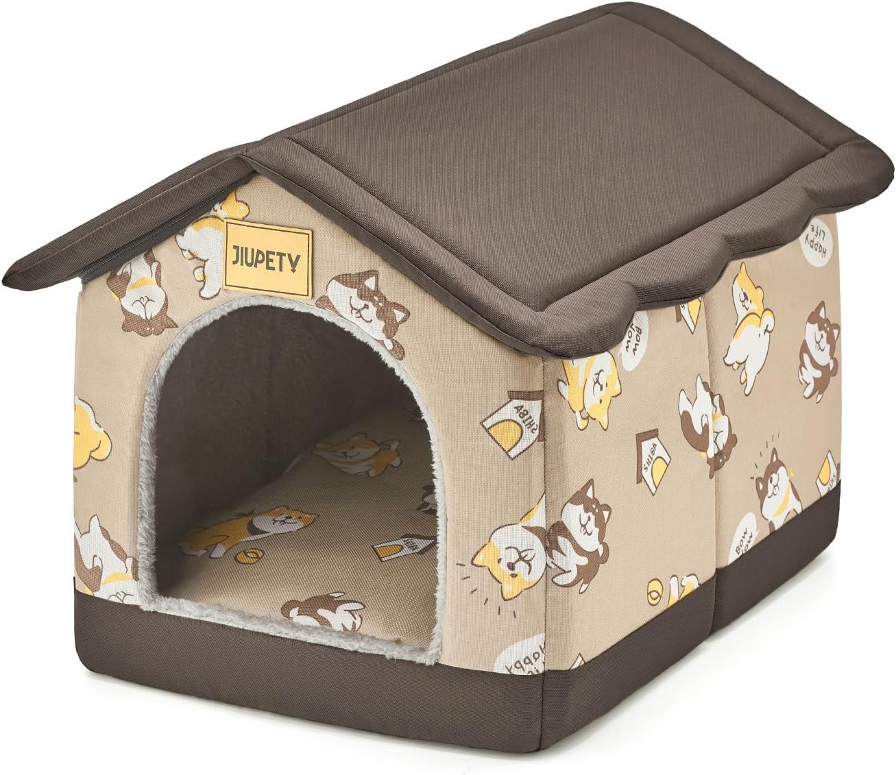 Jiupety Dog House Indoor, L Size Indoor Dog House for Medium Dog, Warm Cave Sleeping Nest Bed for Cats and Dogs, Brown
