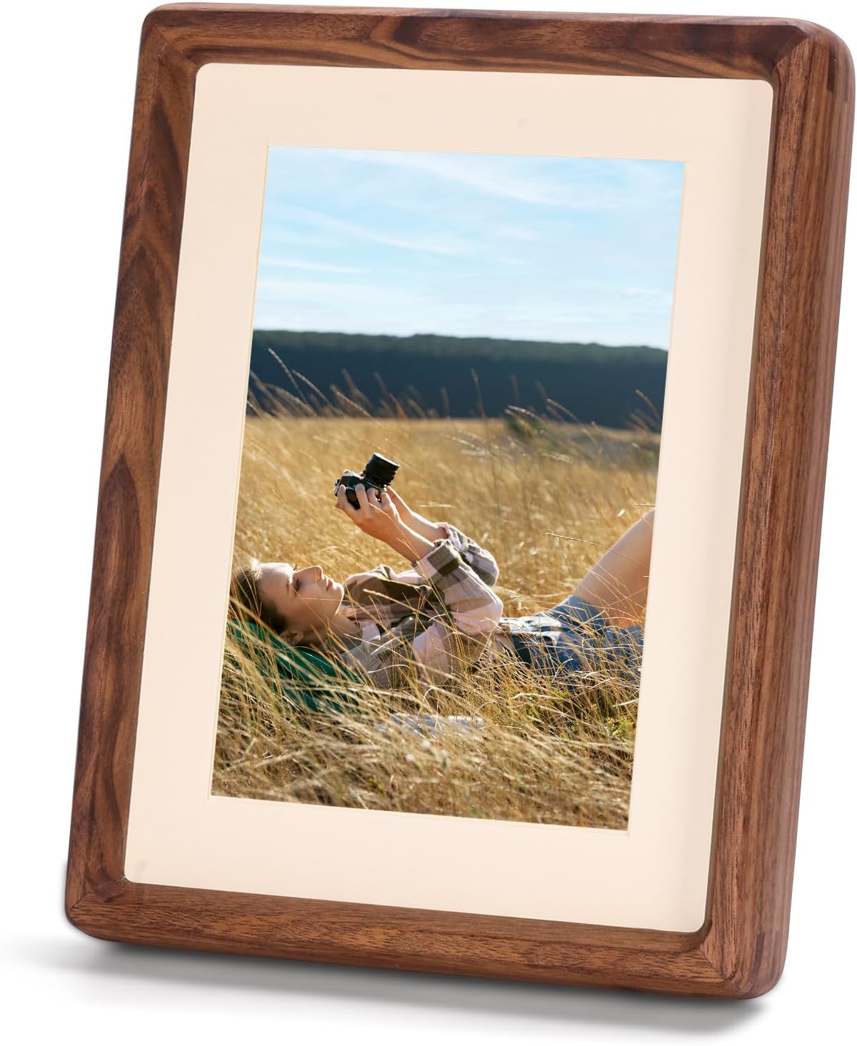 Solid Walnut Picture Frame for Instax Wide & Square Photos, Small Solid Wood Photo Frame with Joinery Corners, Tabletop Display (Walnut, For 4.2x3.5/4.3x3.4 Photo)