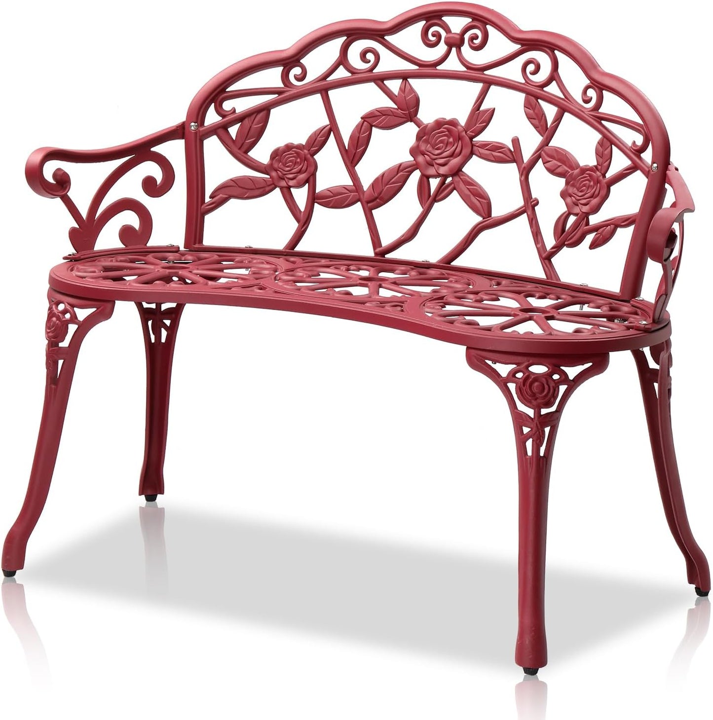 VINGLI 38.5" Patio Park Garden Outdoor Metal Rose Bench, 2-Person Cast Iron Cast Aluminium Frame Antique Finish Chair,Accented Lawn Front Porch Path Yard Decor Deck Furniture (Bronze, Rose)