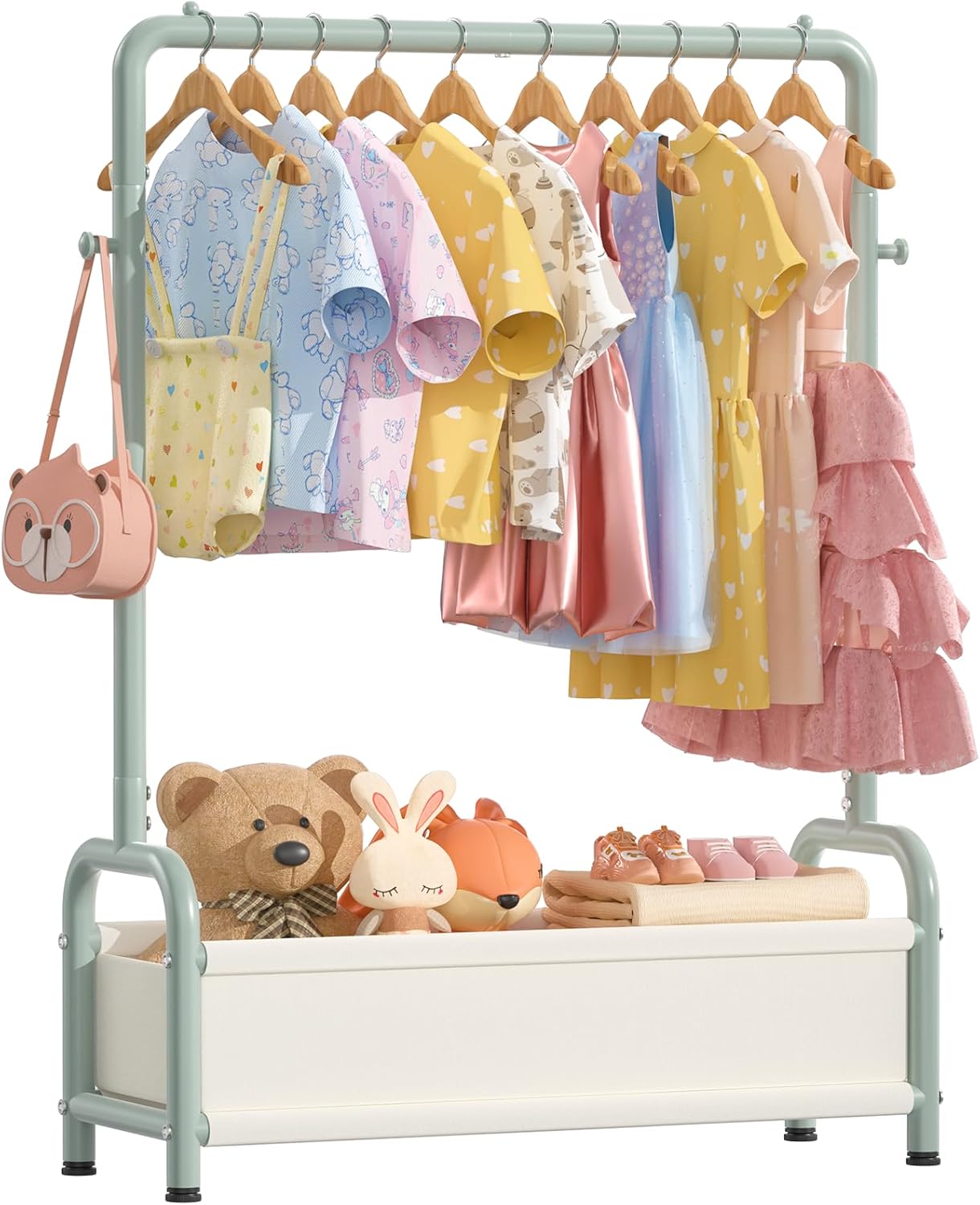 Kids Clothing Rack with Storage Shelf, Kids Dress Up Storage for Coats, Small Baby Garment Rack for Hanging Clothes, Toddler Wardrobe Closet Organizer (Classic, Pink)