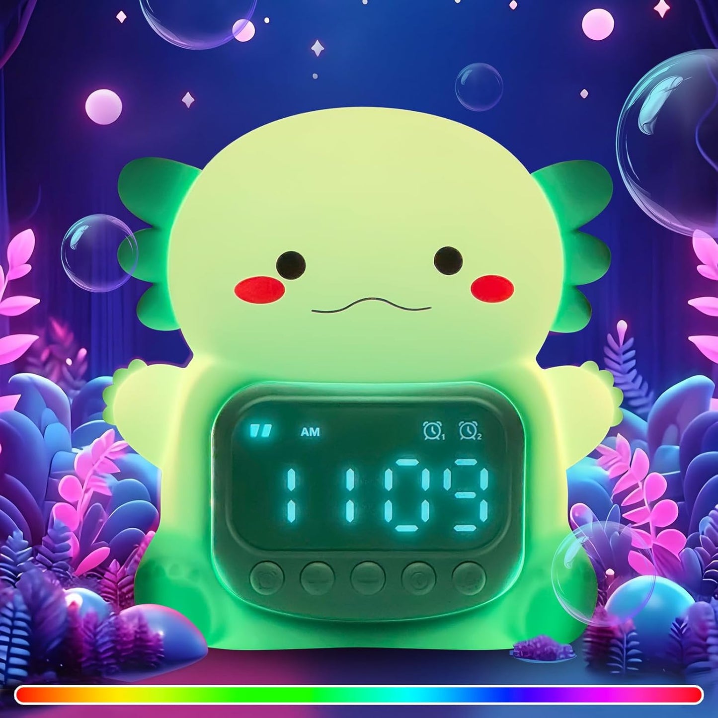 Cat Alarm Clock with Night Light for Kids with Sleep Training and Sound Machine, Rechargeable Silicone Lamp OK to Wake Clock，Cute Animal Tabletop Lamp, Perfect Sleep Companion for Boys Girls