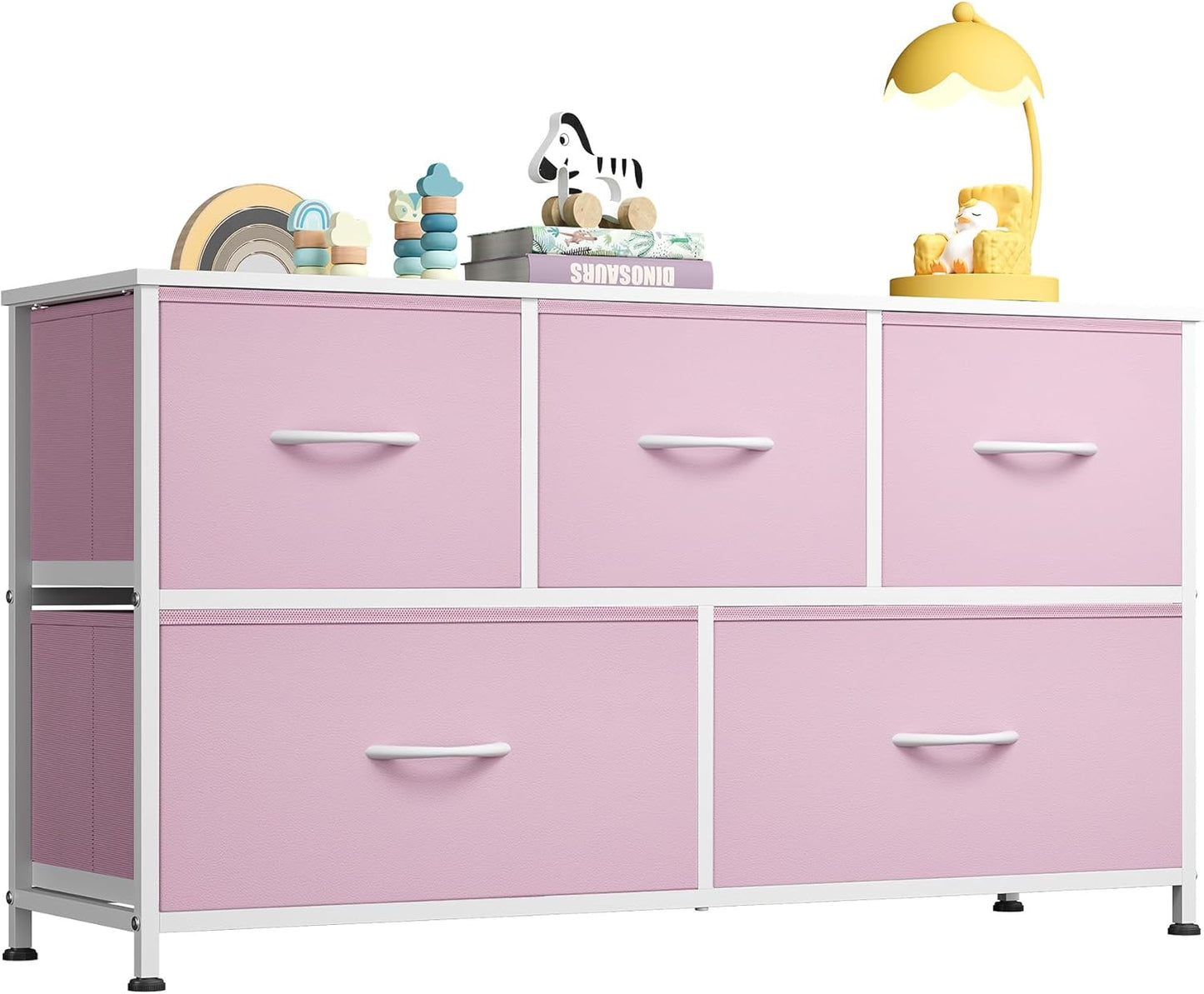 WLIVE Dresser for Bedroom with 5 Drawers, Wide Chest of Drawers, Fabric Dresser, Storage Organizer Unit with Fabric Bins for Closet, Living Room, Hallway, Dark Grey