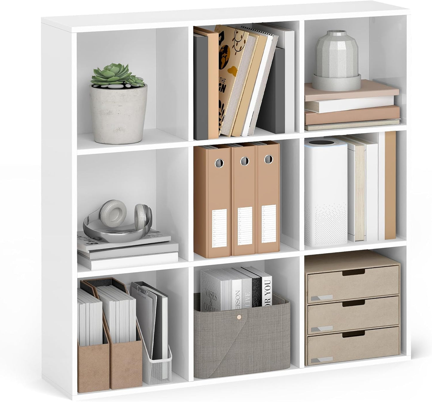 VASAGLE Bookcase, Bookshelf, Freestanding Storage Unit, 8 Open Compartments, Used Horizontally, Vertically, Upside Down, 11 x 35.4 x 39.4 Inches, for Living Room, Study, Office, Cloud White ULBC55WT