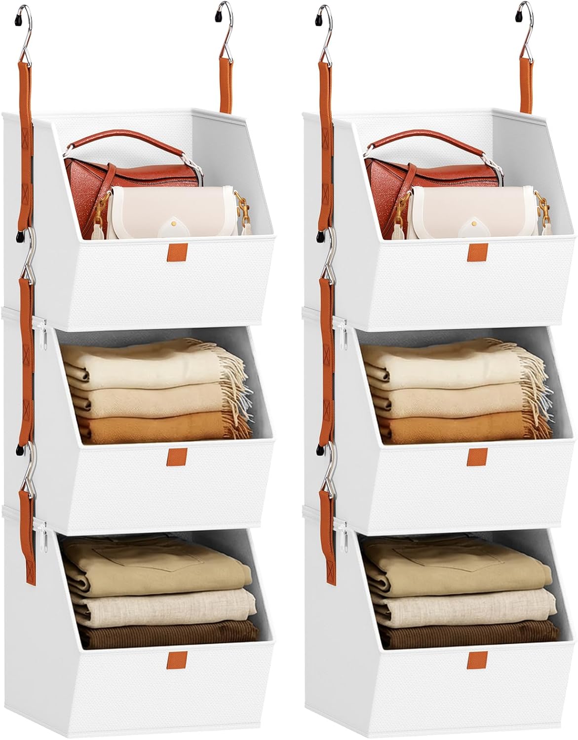 Hanging Closet Organizer 4 Tier - Clothes Hanging Shelves, Space-Saving Closet System, Fabric Storage Bins Bedroom Organization, Collapsible Baskets for Home, Dorm, Rv, Beige