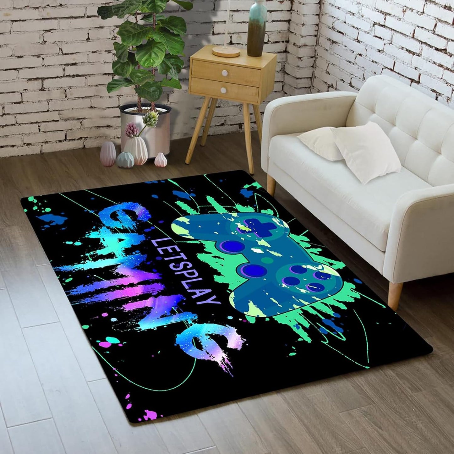 Gaming Area Rugs for Boys Cool Game Style Bedroom, Gamer Rug Boys Room Decor, Video Games Bedroom Carpet for Teens, Controller Gamepad Player Standing Throw Doormats Yoga Mat Black