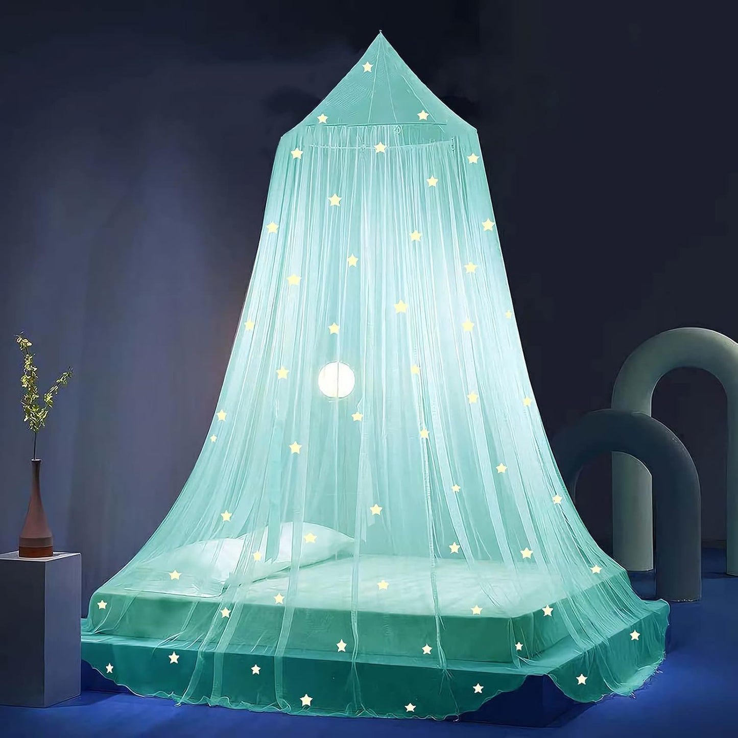 Eimilaly Bed Canopy for Girls Mosquito Net, Princess Bed Canopy for Girls Room Decor - Insect Protection Hanging Canopy for Indoor(Pink,Stars Glow in the Dark)