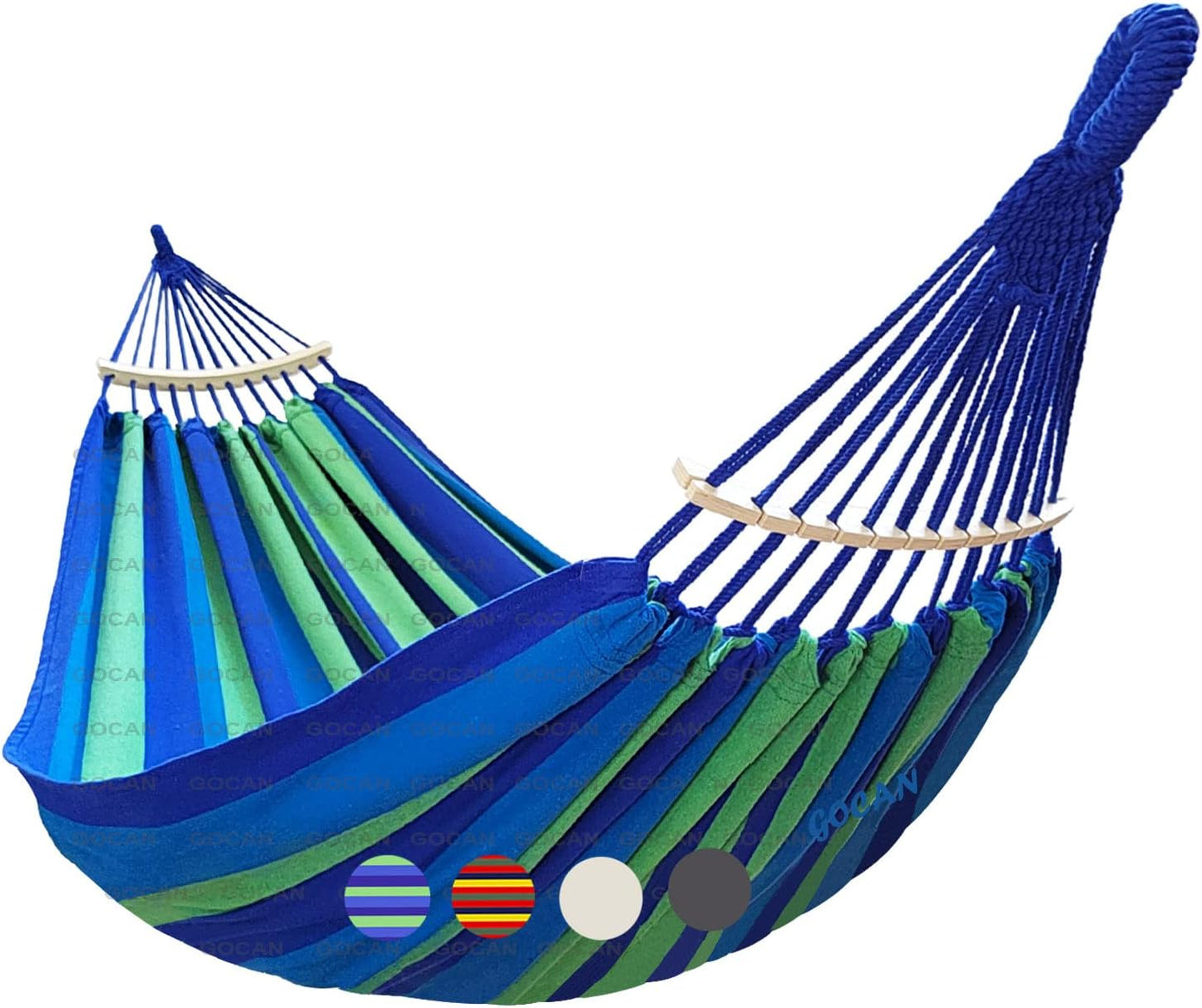 GOCAN Double Hammock 2 Person Extra Large 220x150cm Total Length 330cm Load 500lb Canvas Cotton Hammock for Patio Porch Garden Backyard Lounging Outdoor and Indoor with Removable Spreader bar