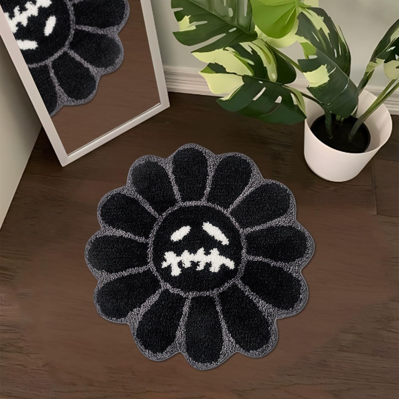 Trippy Happy Face Rug Cool Rugs Tufted Quick Dry Bath Mats for Bathroom Non Slip Bath Mat Water Absorbent 2FT Black Bathroom Rugs Halloween Gothic Ghost Skull Horror Decor Carpet