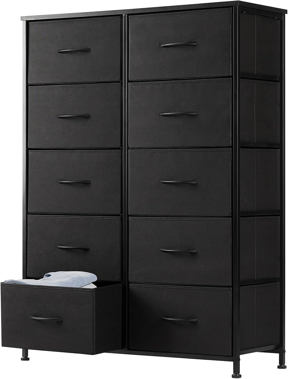 DUMOS Dresser for Bedroom, Storage Organizer with 9 Drawers, Chest of Drawers with Fabric Bins, Sturdy Metal Frame, Wood Tabletop for Guest Room, Closet, Entryway, White