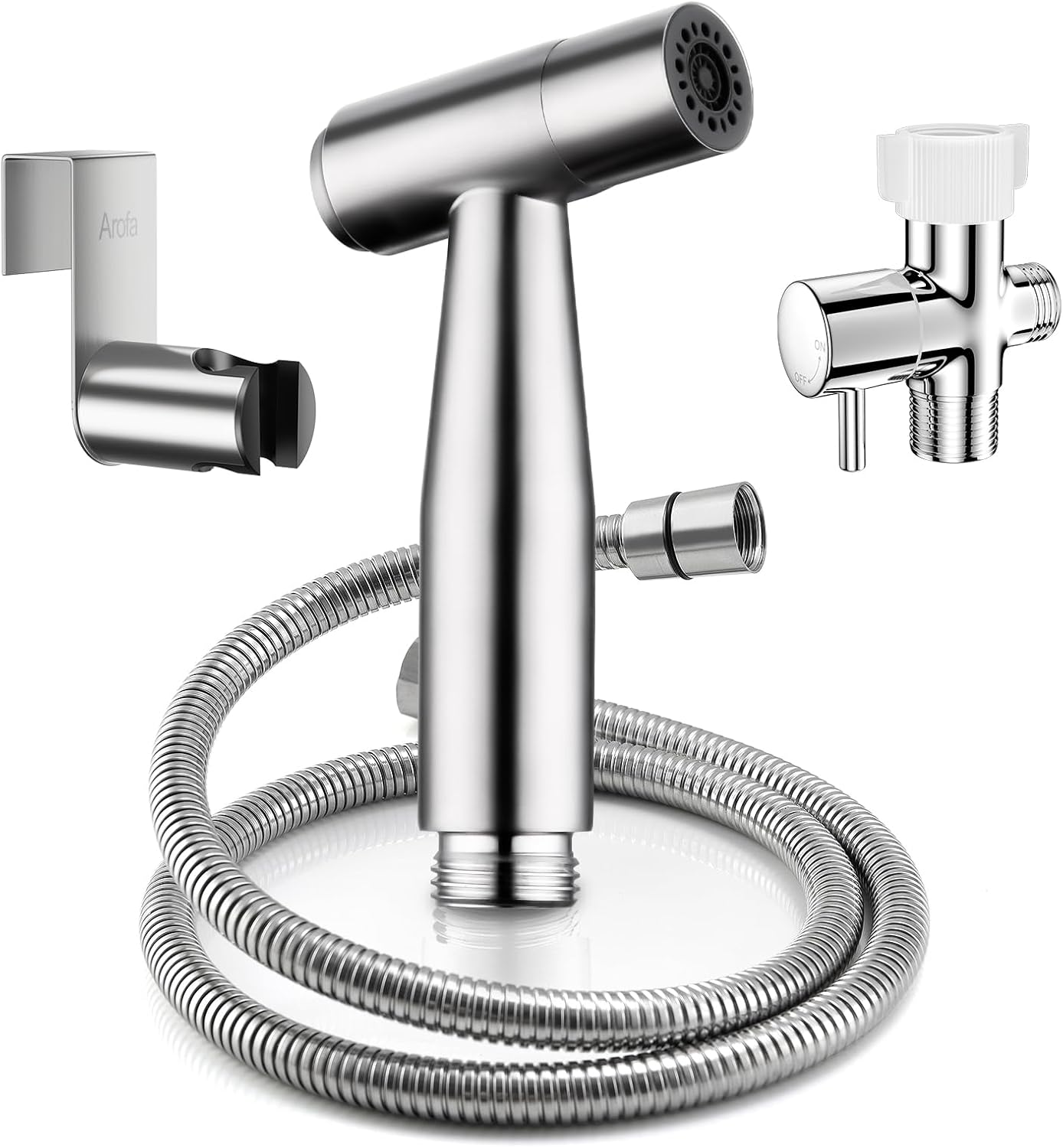 Arofa Handheld Toilet Bidet Sprayer for Toilet-Adjustable Water Pressure Control with Bidet Hose for Feminine Wash, Stainless Steel Brushed Nickel Bidet Faucet Cloth Diaper for Baby Wash