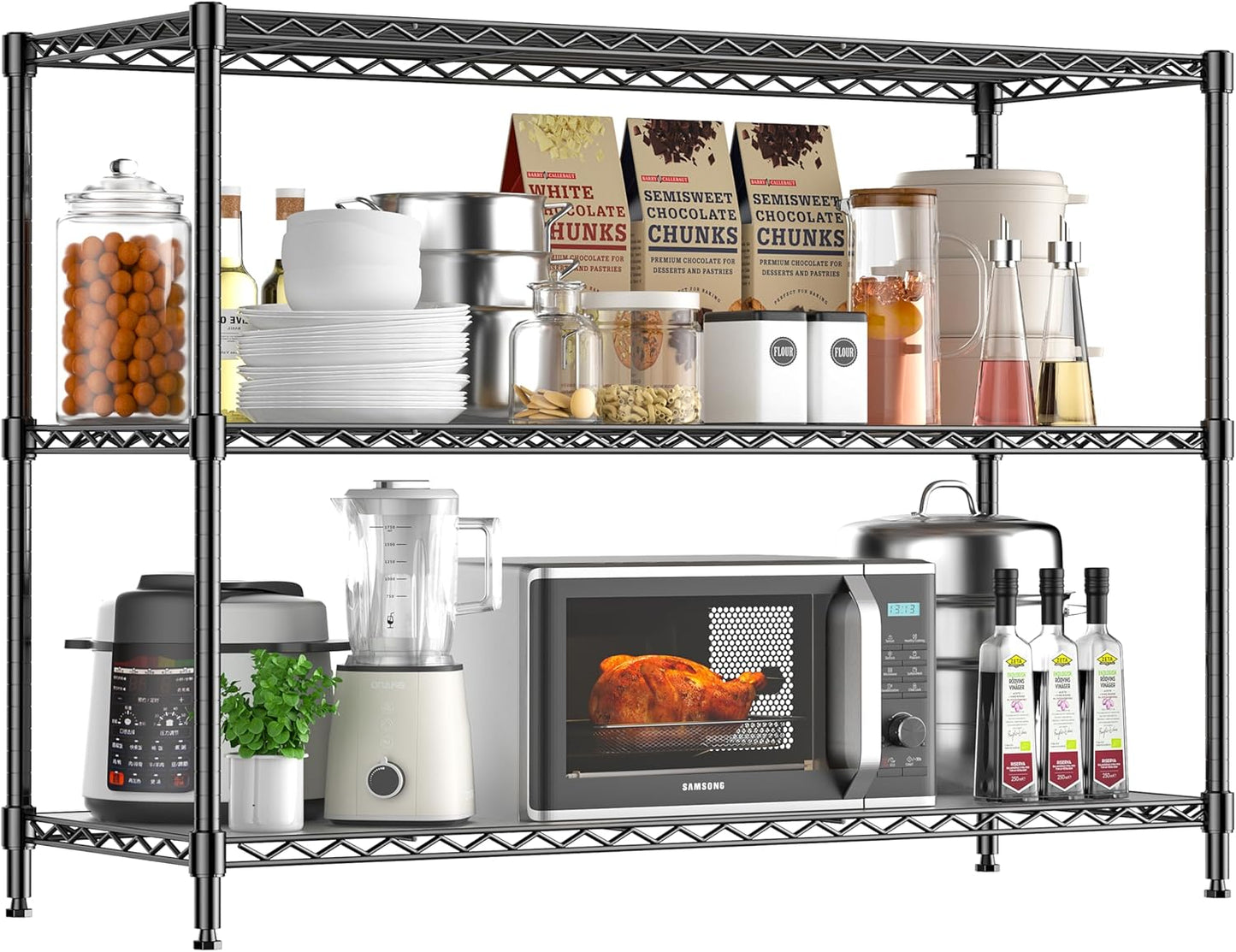5-Tier Storage Shelves 72" H Wire Shelving, Adjustable Metal Shelving Pantry Shelves, 1325LBS Heavy Duty Rack with Shelf Liners for Garage Commercial Kitchen, 36" W x 14" D x 72" H, Black
