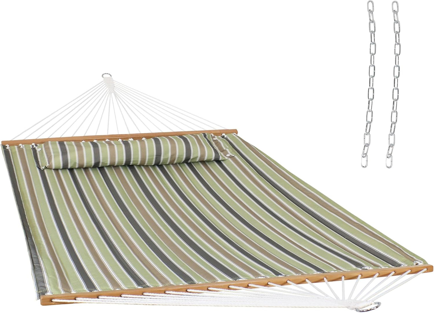 Sunnydaze Quilted Outdoor Hammock with Spreader Bars - Heavy-Duty 450-Pound Capacity Double Hammock for Outside - Mountainside
