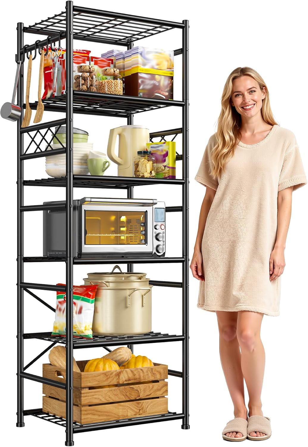 Storage Shelves 5-Tier Large Capacity Wire Shelving with Hooks, Heavy Duty Garage Shelving Unit with Leveling Feet, Stable Metal Shelf for Pantry, Kitchen and Closet, 72" H x 36" W x 12" D, Black