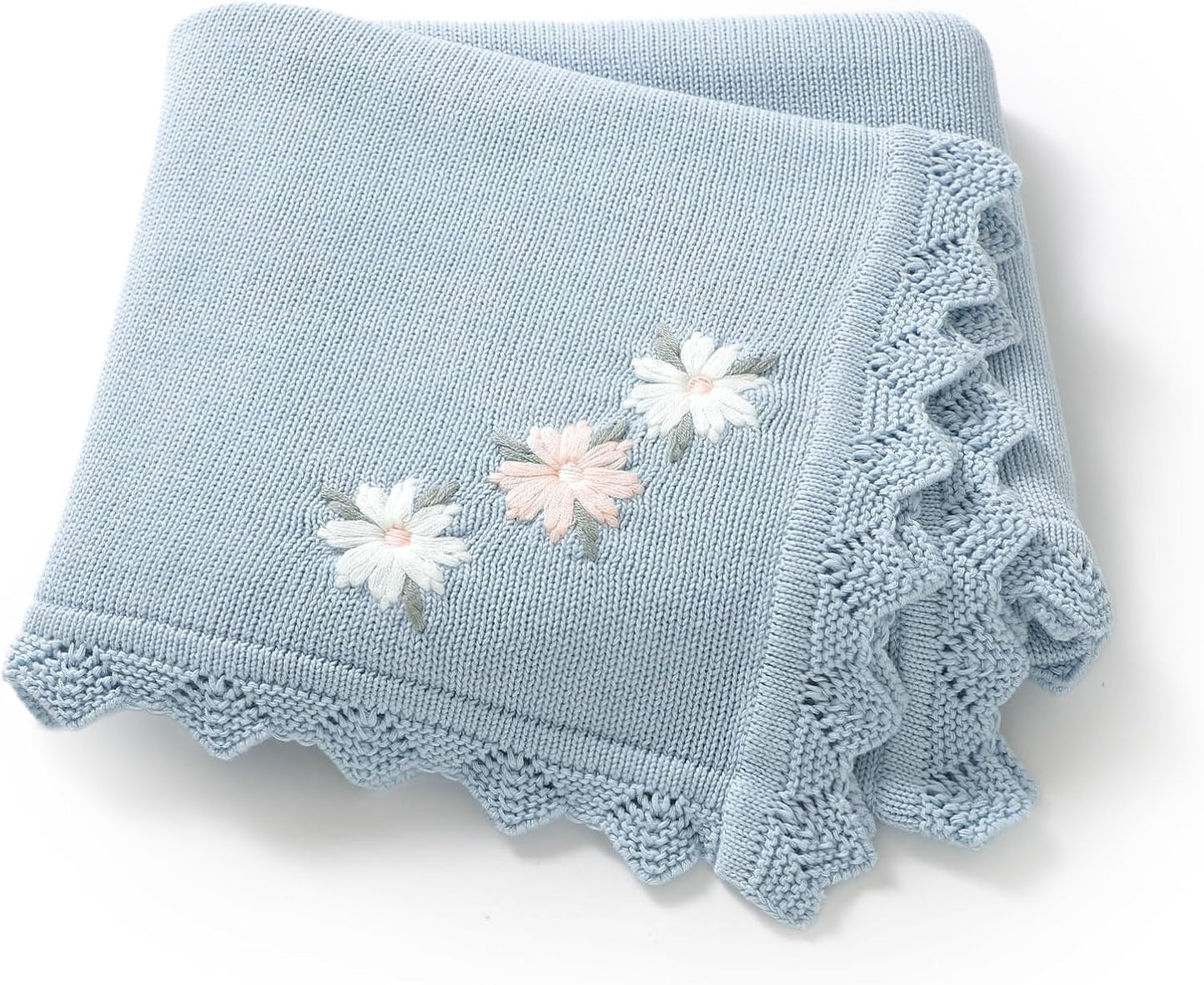 LAWKUL Baby Blanket 100% Traceable Cotton Knit Receiving Blankets Infant Swaddle for Newbron Boy Girls 40"x30" Beige Floral