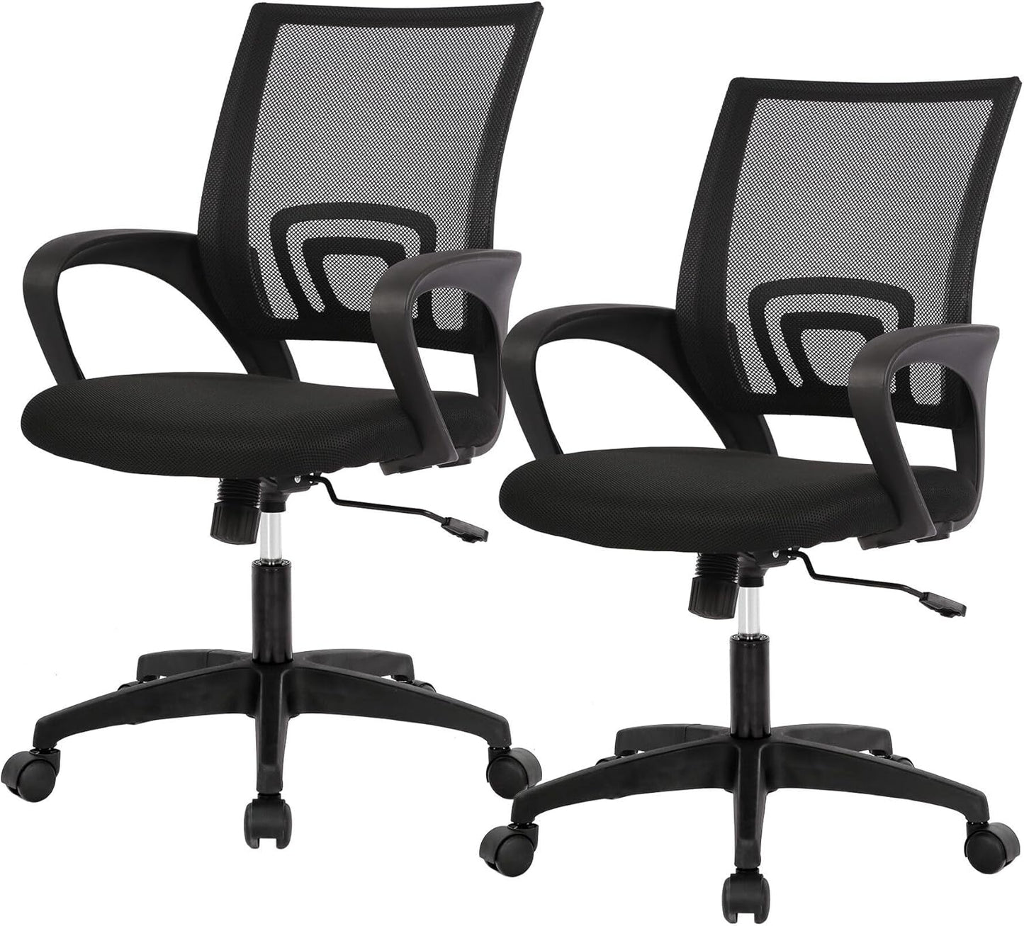 BestOffice | Ergonomic Office Chair | Mid-Back Swivel Desk Chair | Breathable Backrest & Lumbar Support | Adjustable Height | Sponge Seat | Rolling Wheels | Black | for Adults & Women