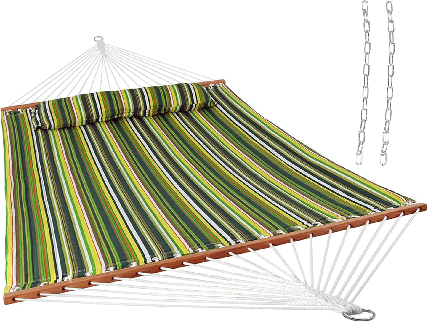 Sunnydaze Quilted Outdoor Hammock with Spreader Bars - Heavy-Duty 450-Pound Capacity Double Hammock for Outside - Mountainside