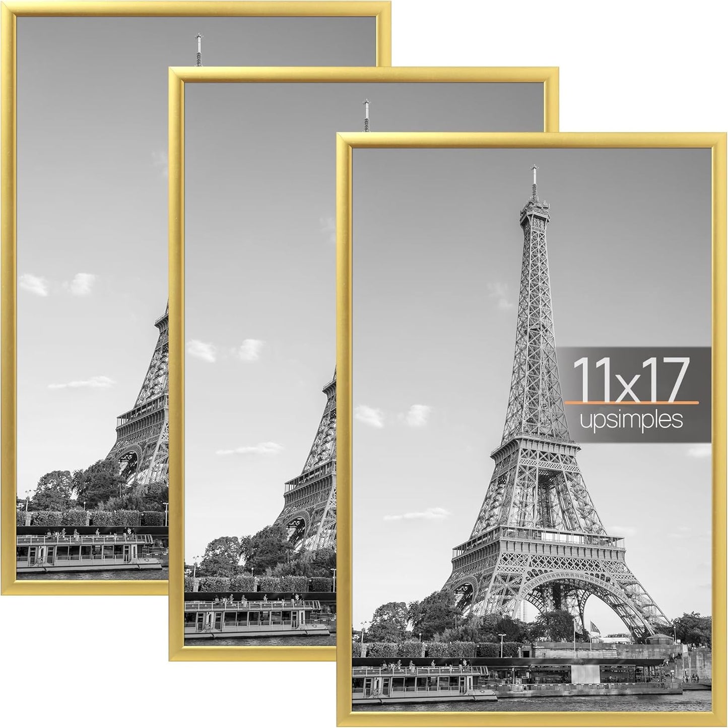 upsimples 16x24 Picture Frame Black 3 Pack, Scratch-Proof Poster Frames 16 x 24 for Photo Gallery - Slide-In Strips, Horizontal or Vertical Wall Mounting