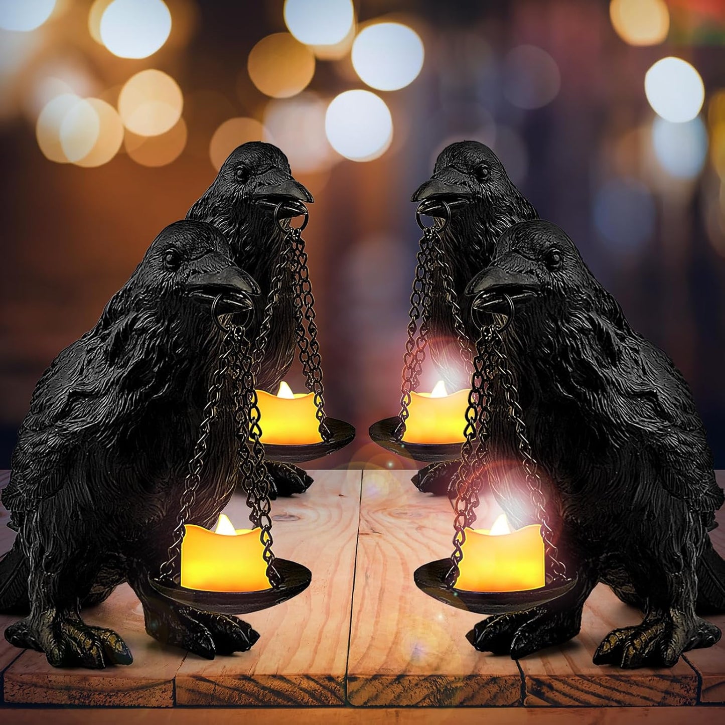 Gothic Crow Lamp with Tealight Candle Holder Resin Raven Decor Statue Gothic Home Decor for Bedroom Unique Goth Gifts Black