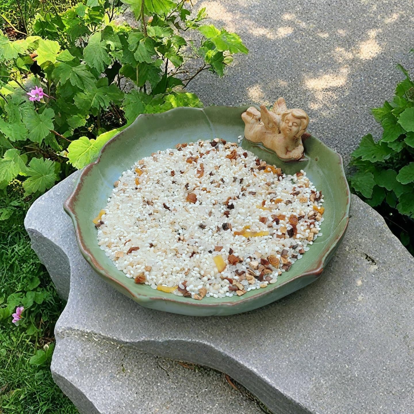 Ceramic Bird Bath for Outside on Ground, 9.45-Inch Birds Bath Bowl Only, Ground Bird Feeders and birdbath for Outdoors, Garden, Tabletop, Deck, Balcony and Lawn