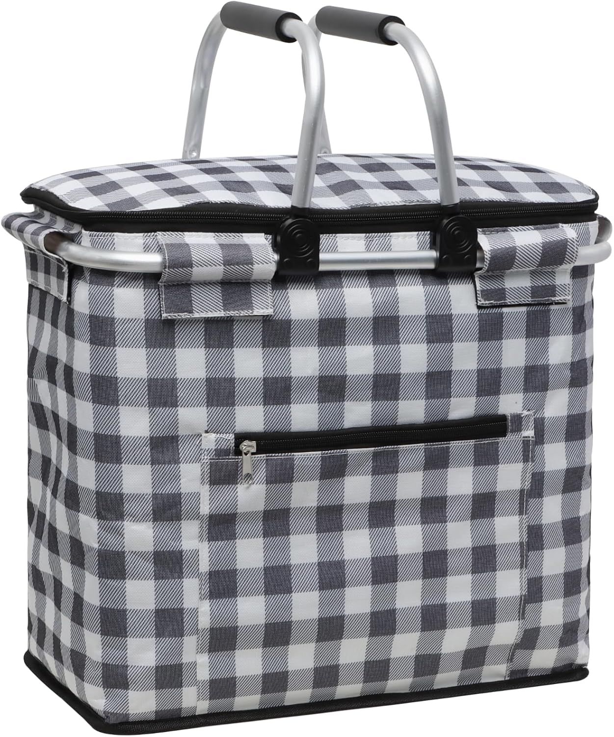 Insulated Picnic Basket,Leak-Proof Collapsible Cooler Bag,26L Grocery Basket with Lid,2 Sturdy Handles,Storage Basket for Picnic,Food Delivery,Take Outs,Market Shopping,Travel (Blue)