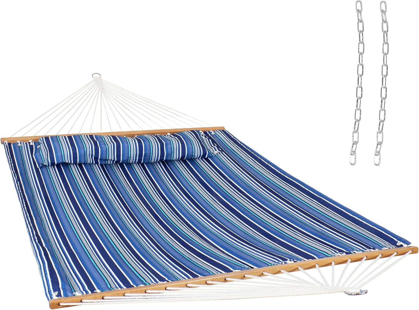 Sunnydaze Quilted Outdoor Hammock with Spreader Bars - Heavy-Duty 450-Pound Capacity Double Hammock for Outside - Mountainside