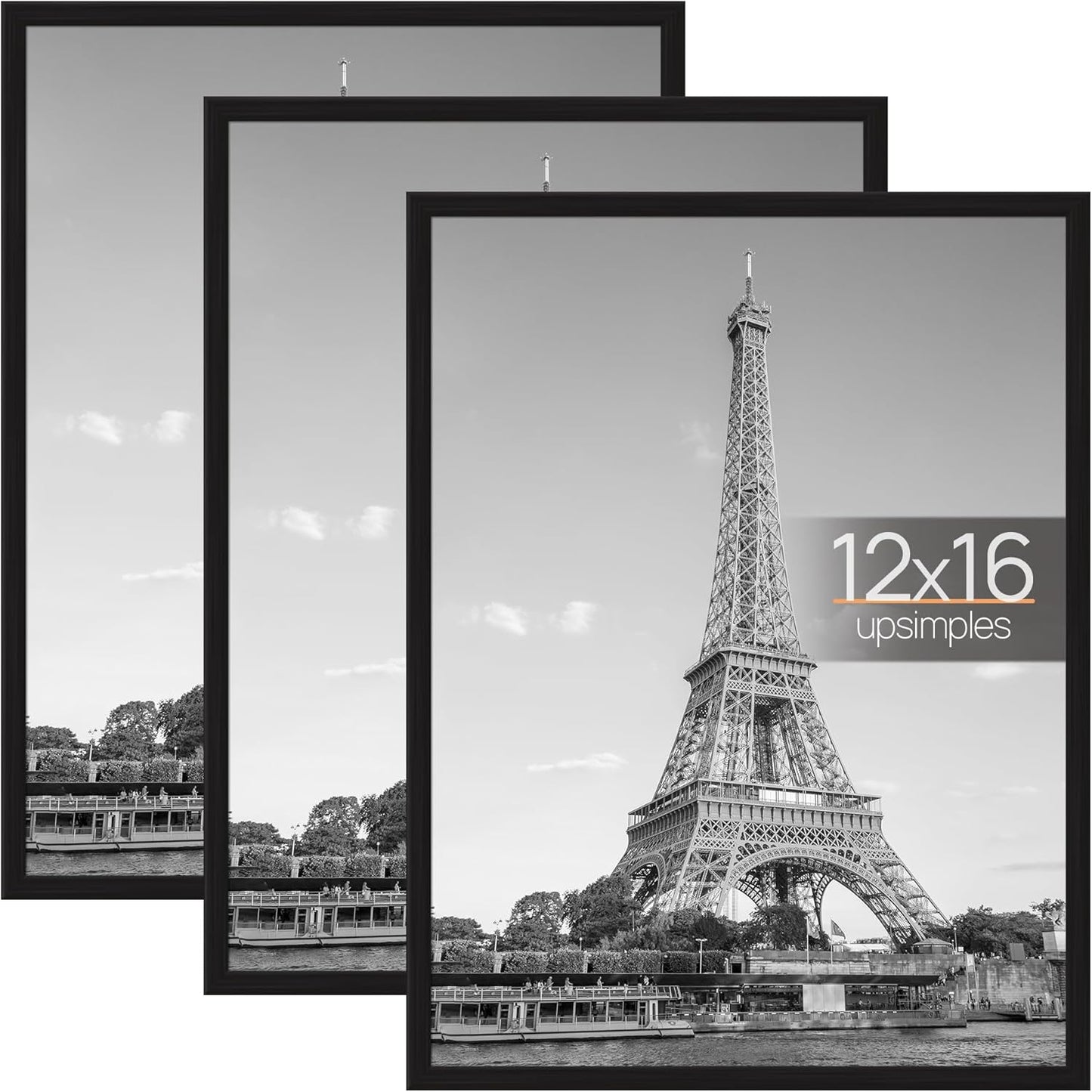 upsimples 16x24 Picture Frame Black 3 Pack, Scratch-Proof Poster Frames 16 x 24 for Photo Gallery - Slide-In Strips, Horizontal or Vertical Wall Mounting