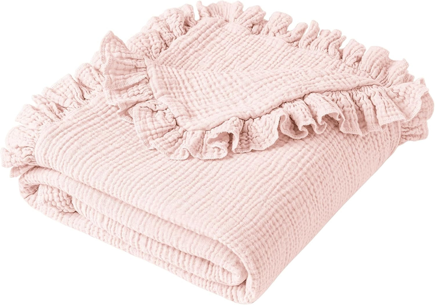 Konssy Flounce Muslin Baby Blanket for Girls Boys, 100% Cotton Soft Crib Swaddle Blankets, Reversible & Breathable Nursery Bedding for Newborns Toddlers, 40 x 36 Inches (Deer)