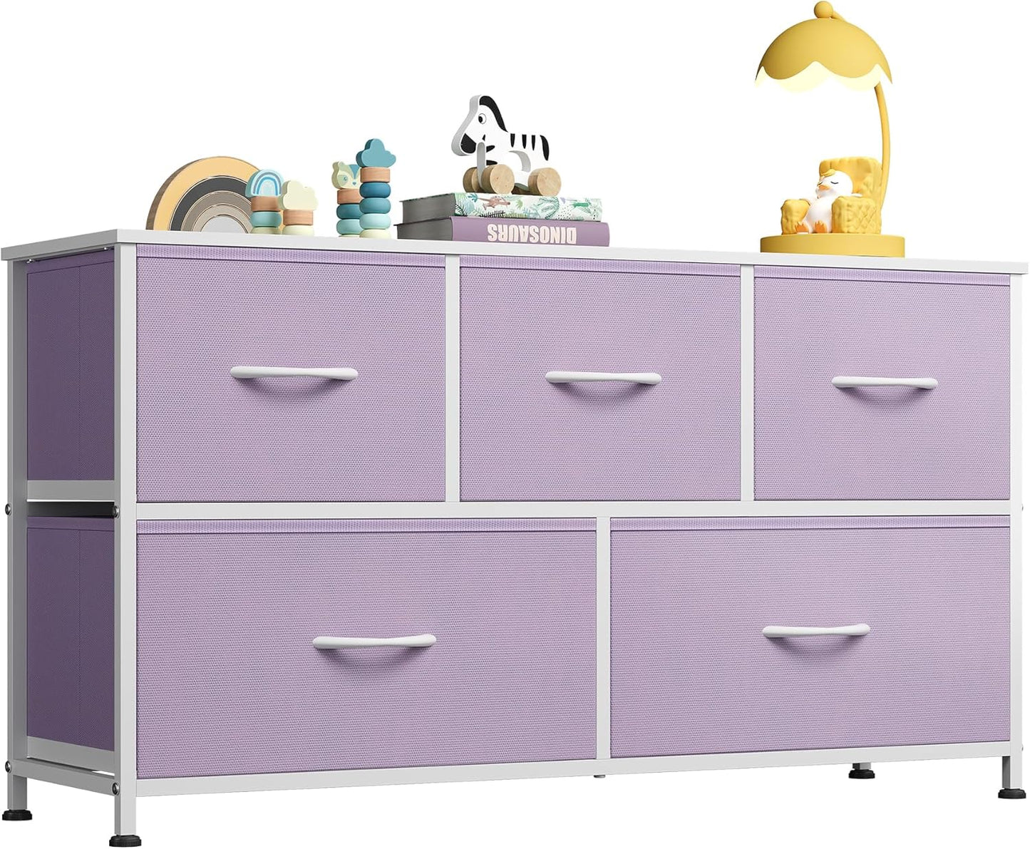 WLIVE Dresser for Bedroom with 5 Drawers, Wide Chest of Drawers, Fabric Dresser, Storage Organizer Unit with Fabric Bins for Closet, Living Room, Hallway, Dark Grey