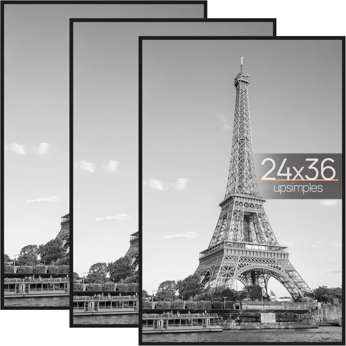 upsimples 16x24 Picture Frame Black 3 Pack, Scratch-Proof Poster Frames 16 x 24 for Photo Gallery - Slide-In Strips, Horizontal or Vertical Wall Mounting