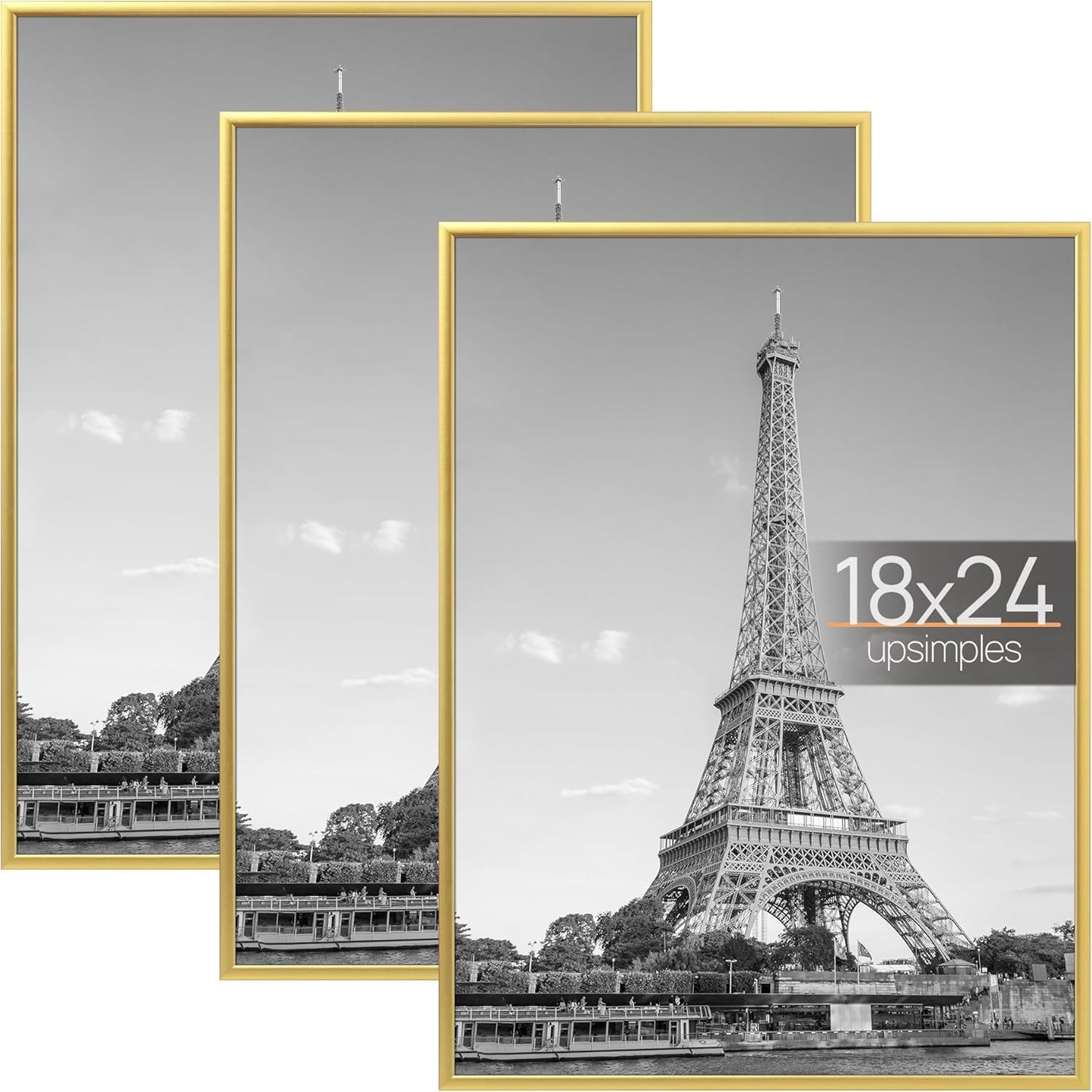 upsimples 16x24 Picture Frame Black 3 Pack, Scratch-Proof Poster Frames 16 x 24 for Photo Gallery - Slide-In Strips, Horizontal or Vertical Wall Mounting