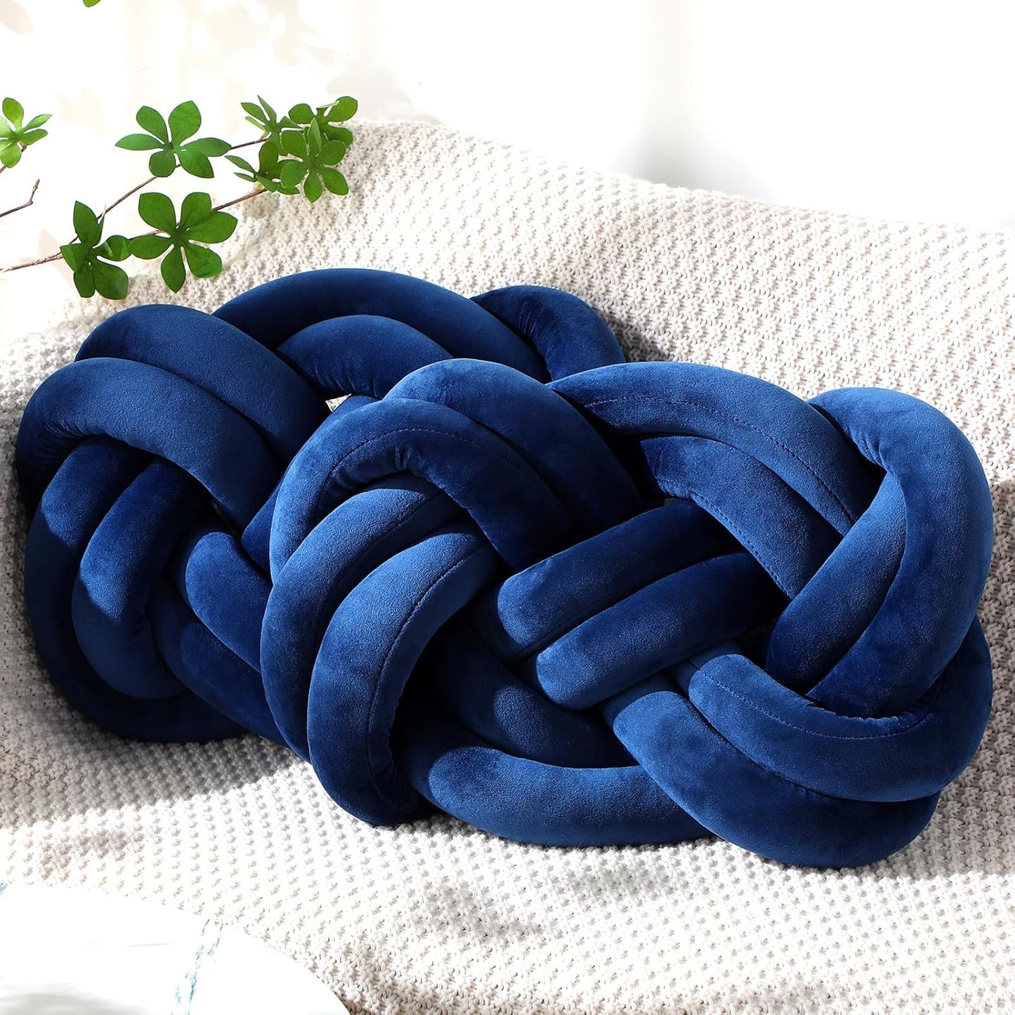 Sintuff Set of 2 Velvet Knot Pillow Ball 14 x 16 Inch Soft Decorative Knotted Throw Pillow for Christmas Thanksgiving Couch Home Sofa Bedroom Decor to Add Comfort and Style(White and Gray)