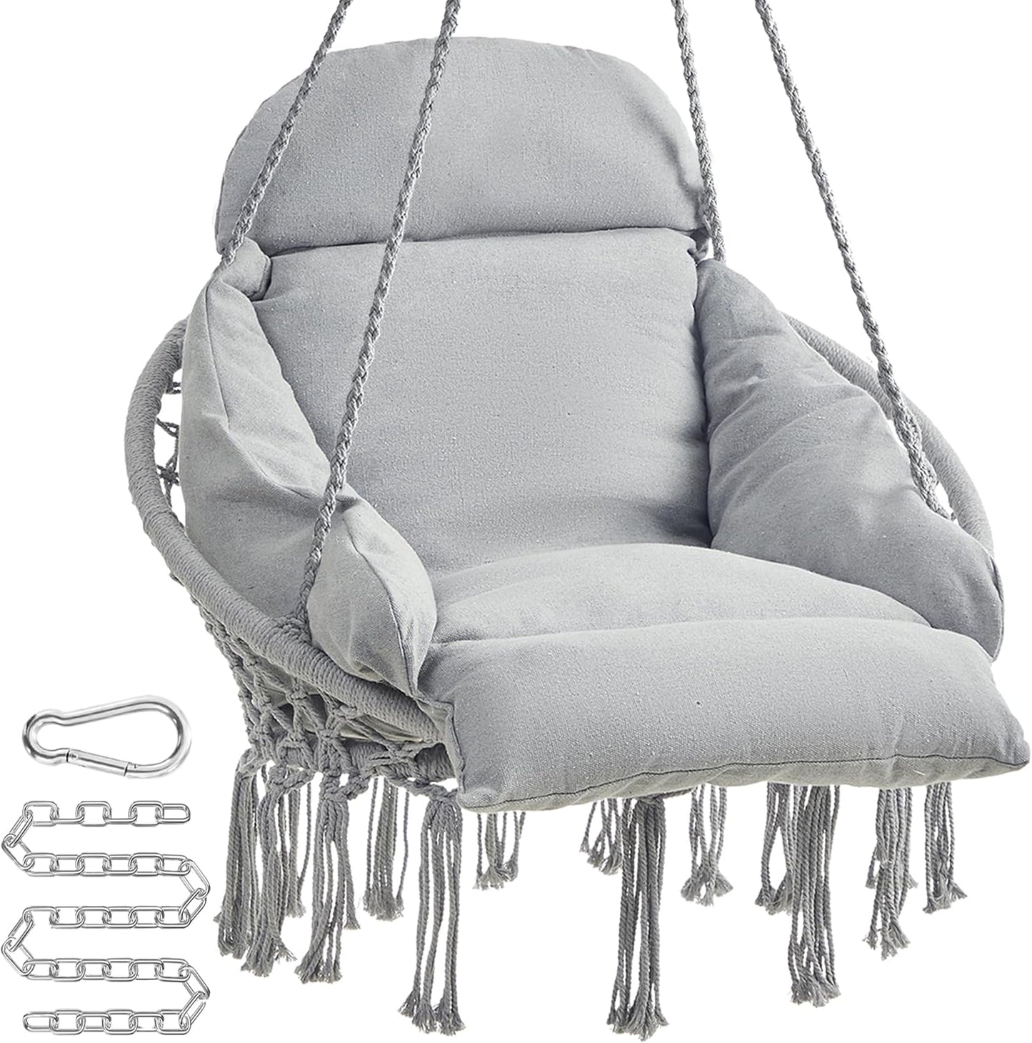SONGMICS Hanging Chair, Hammock Chair with Large, Thick Cushion, Boho Swing Chair for Bedroom, Patio, Balcony, Garden, Holds up to 264 lb, Accessories Included, Cream White UGDC042M01