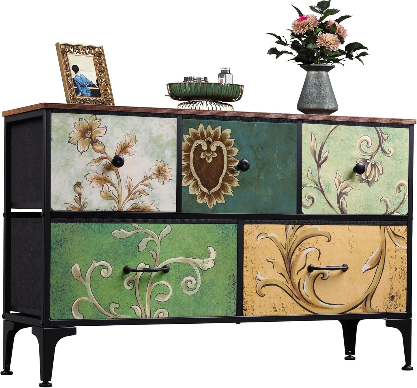 WLIVE Dresser for Bedroom with 5 Drawers, Wide Chest of Drawers, Fabric Dresser, Storage Organizer Unit with Fabric Bins for Closet, Living Room, Hallway, Dark Grey
